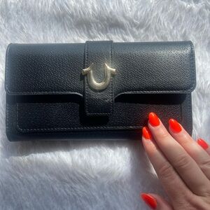 True Religion Black Leather Wallet with Silver Hardware